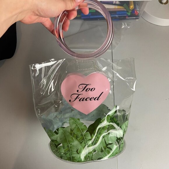 Too Faced Clear Makeup Bag Beach to The Streets Plastic Round Handles Pink Small - Picture 6 of 8